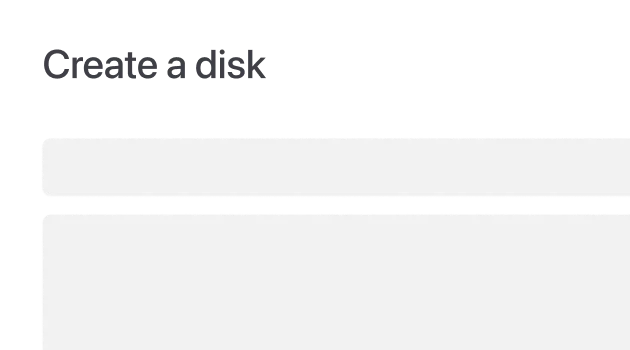 Interface wireframe for disk creation